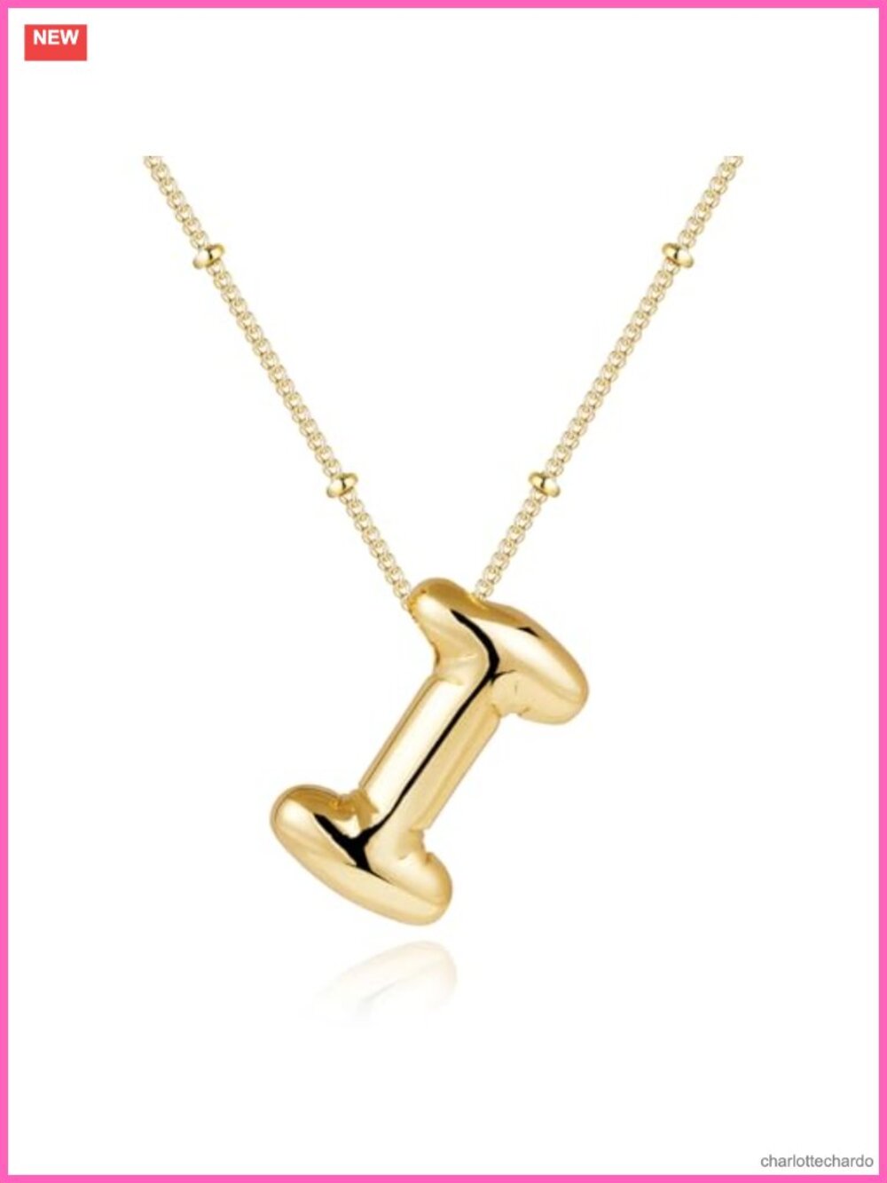 Gold Plated Bubble Letter Initial Necklace Adjustable Pendant